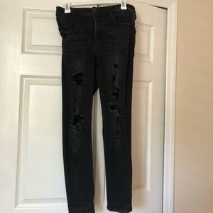 American Eagle Black Distressed High Rise Jegging